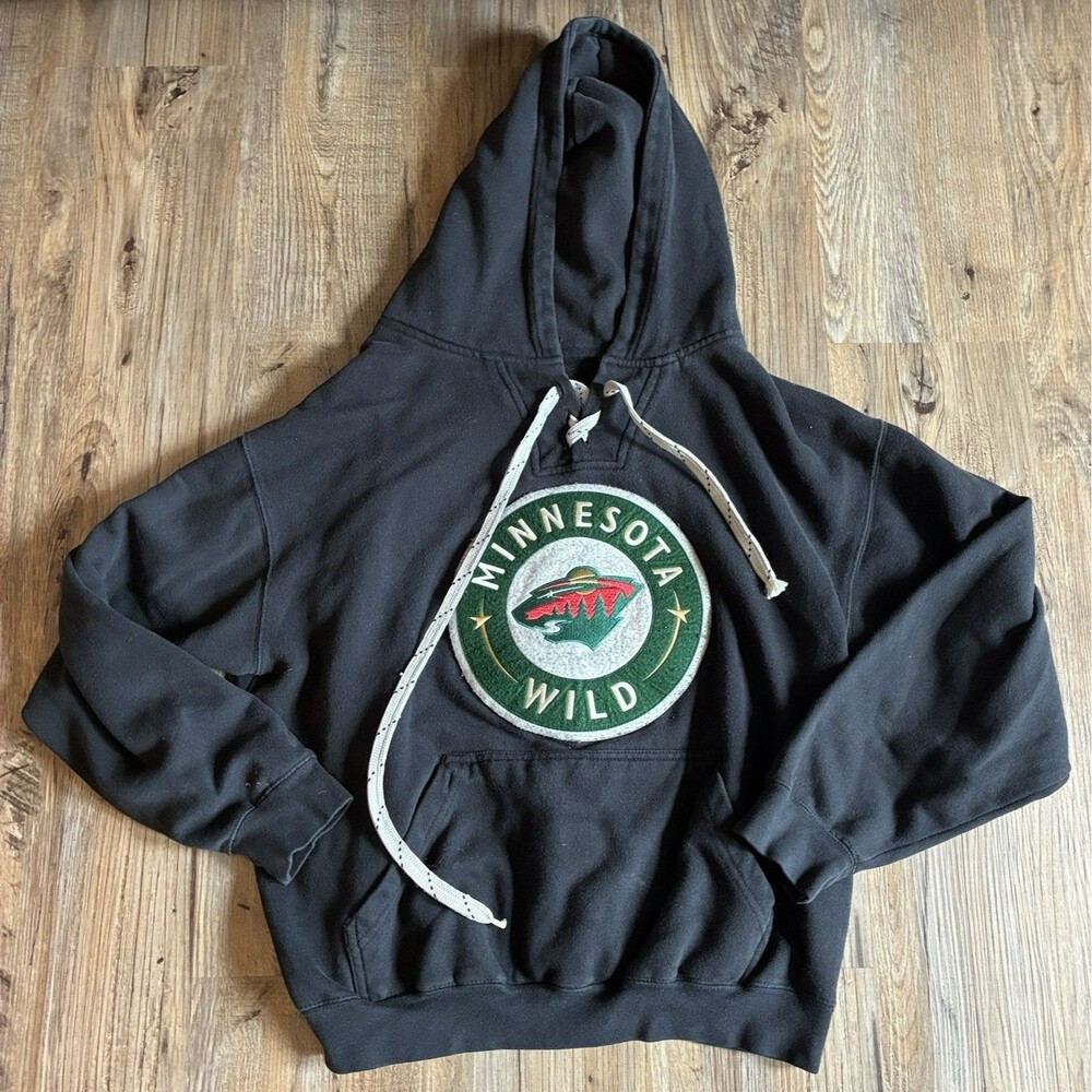 Old Time Hockey Minnesota Wild NHL Black Pullover Hoodie Sweatshirt M